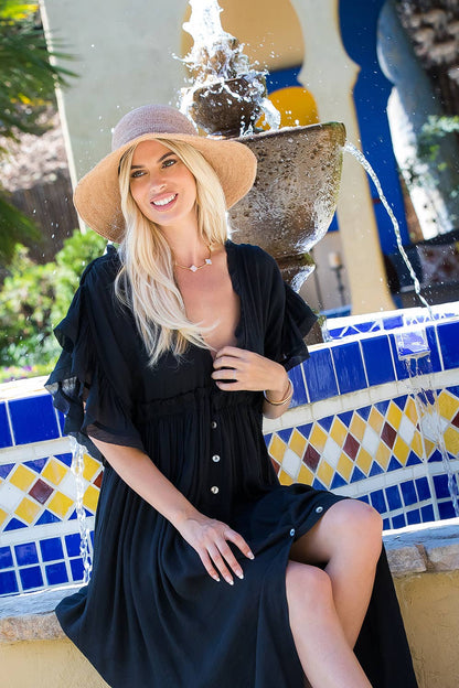 DEEP V NECK RUFFLE MAXI DRESS